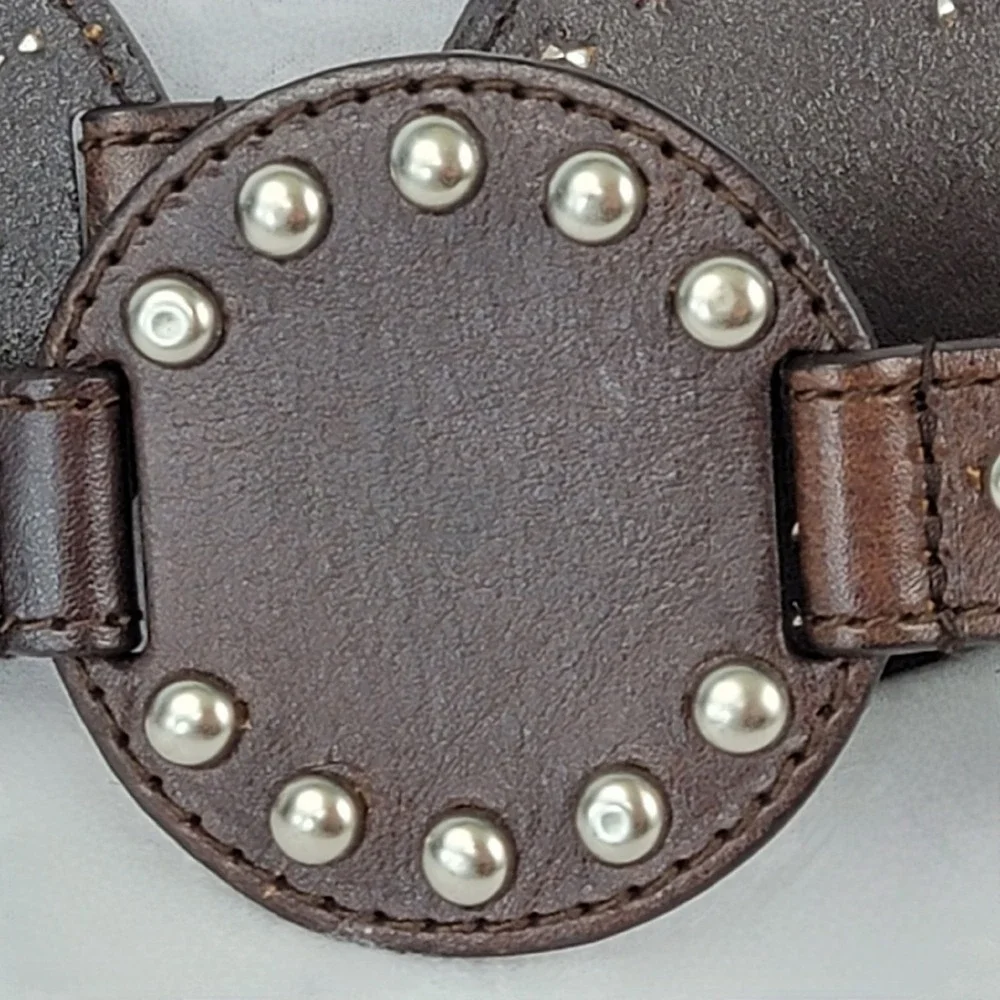 Michael Kors Womens Brown Leather Studded Disc Medallion Belt Large